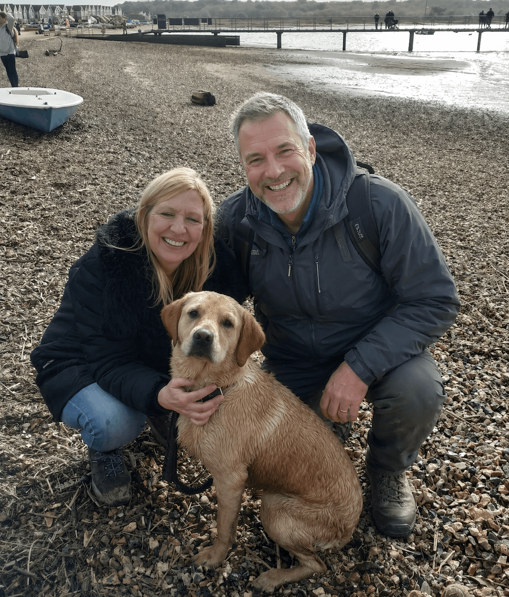 Anna with Henry on the beach